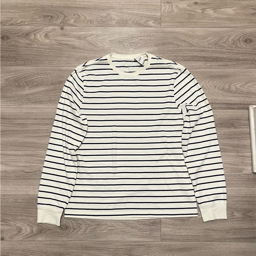 Blue and White Striped Long Sleeve Tee